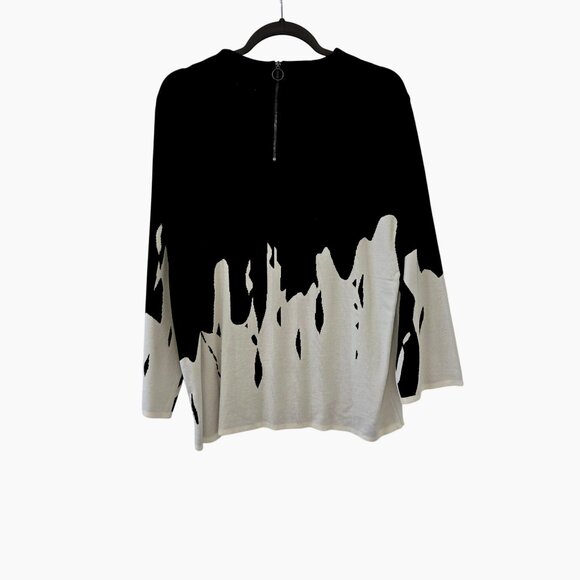 Chicos Black & White Abstract Asymmetrical Pullover Sweater Size L New 3984 - Picture 2 of 9